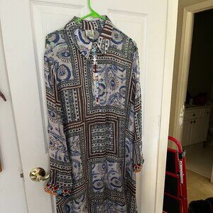 Jaded Gypsy Whimsy Trails Dress, Semi Sheer w Embroidered Placket Cuffs L/XL